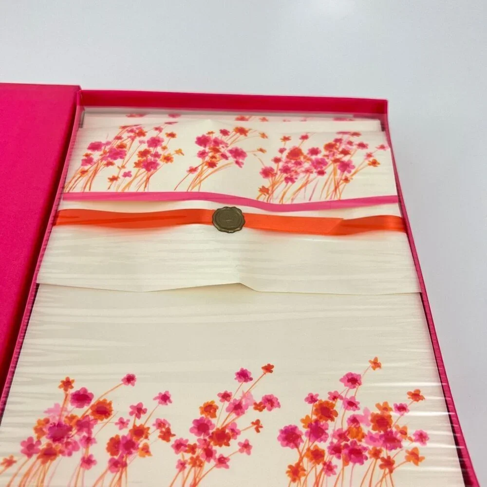 Vintage Hallmark Stationery‎ Straw Flowers Pink White New Unused 1970s